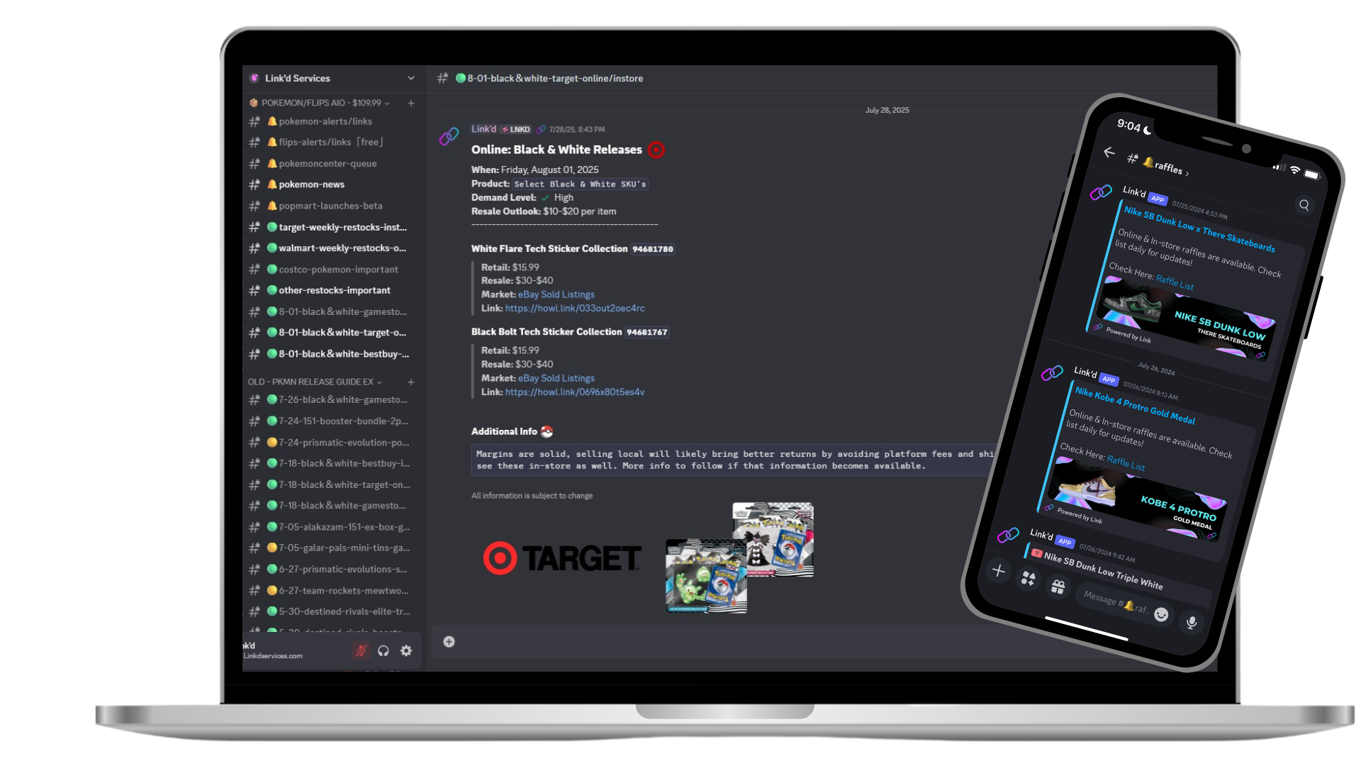 Link'd Services information and Discord alerts preview